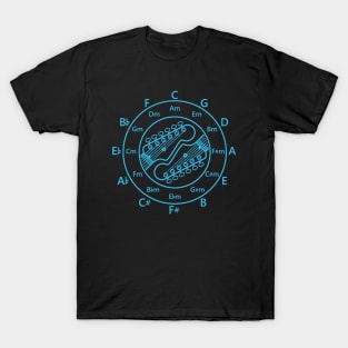 Circle of Fifths Electric Guitar Headstock Outlines Blue T-Shirt